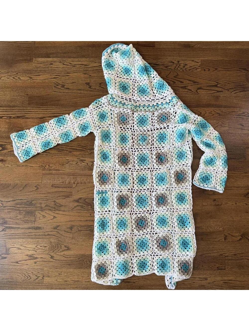 🧶 Handmade Crochet Hooded Granny Square Duster Cardigan – Women’s XS/S - Picture 6 of 6
